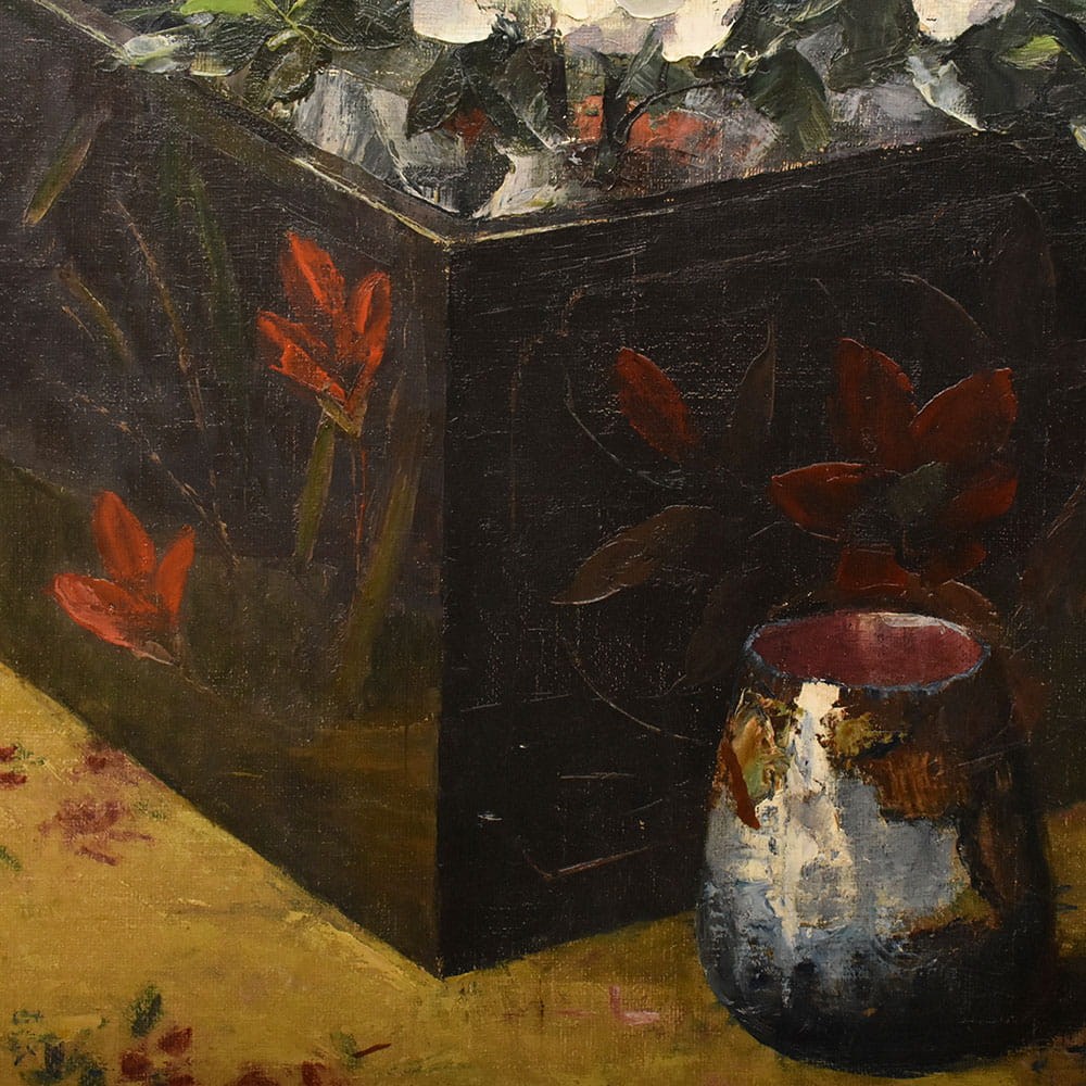 QF771 5a antique floral painting flower oil still life XIX